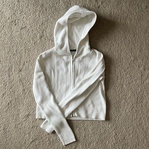 Brandy Melville white zip up hooded Arden sweater